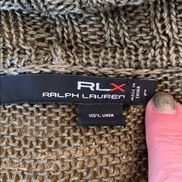 Ralph Lauren RLX 100% linen olive shawl sweater - Picture 6 of 6